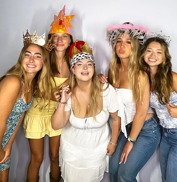 teen girls posing at sweet 16 photo booth party in Carson California